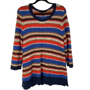 Lane‎ Bryant Orange Blue Shades Horizontal Striped Sweater